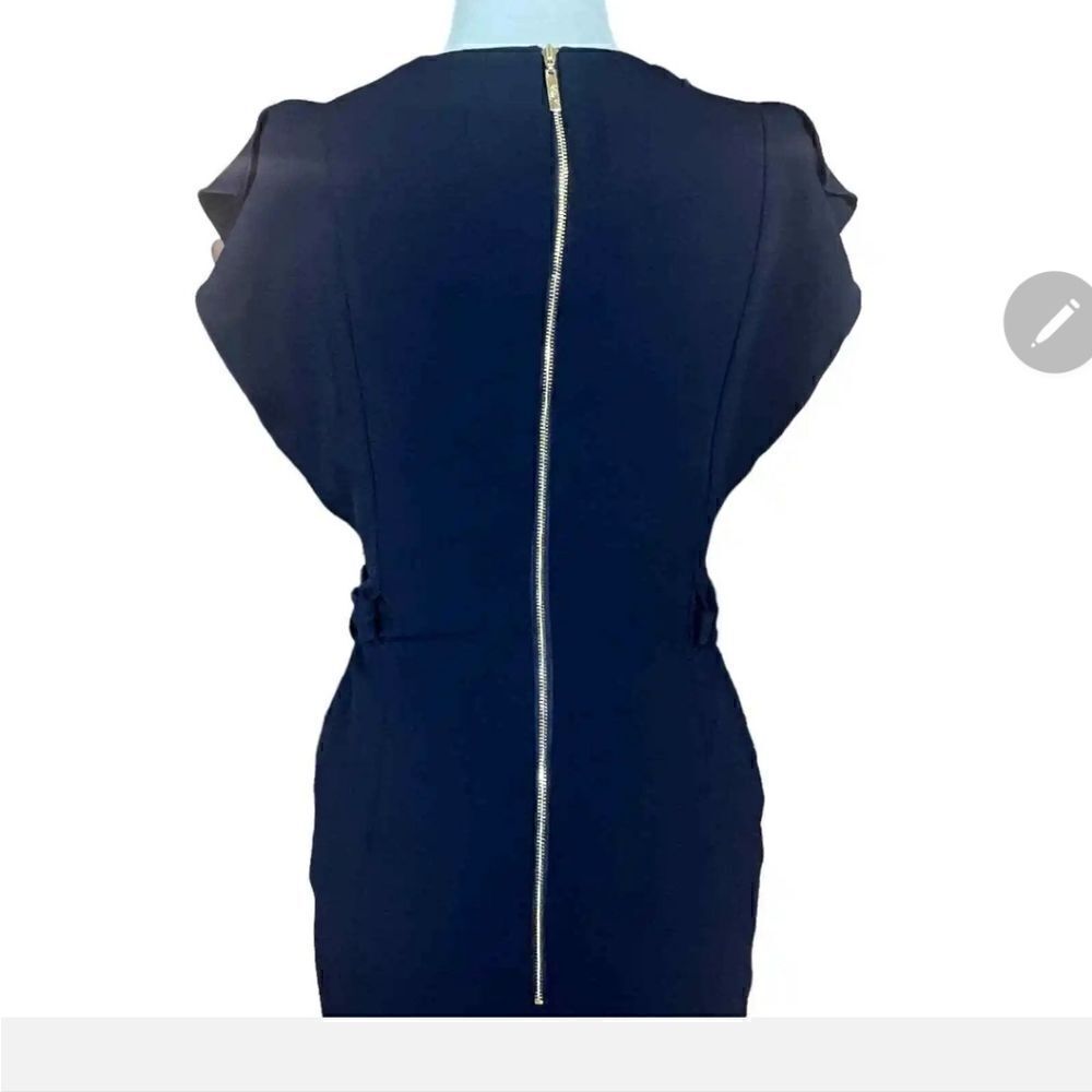NWT ELIZA J RUFFLE SLEEVE SHEATH DRESS NAVY SIZE 10 - Picture 2 of 5
